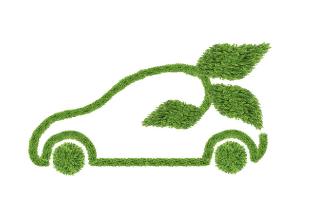  Auto aus grünen Blättern auf weißem Hintergrund. Ökomobil-Konzept. Das Konzept zur Verringerung der CO2-Emissionen von Fahrzeugen. Es symbolisiert die Notwendigkeit, in alternative Kraftstofflösungen für den Transport zu investieren.. - Foto, Bild