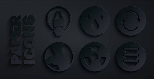 Set Radioactive, Recycle symbol, Worldwide, Bowl, Water drop and Lactose free icon. Vector - Vector, Image