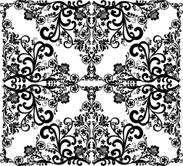 square black on white floral design - Vector, Image