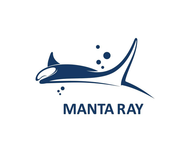 Manta ray animal icon. Oceanarium or zoo sting ray emblem, company vector symbol with ocean skate fish or mantaray. Underwater animal, tropical sea wild life, seabed creature or devilfish icon - Vector, Image