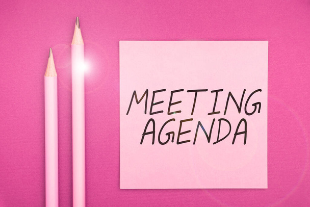 Visualización conceptual Agenda de reuniones, Enfoque empresarial Una agenda establece expectativas claras sobre lo que necesita una reunión - Foto, Imagen