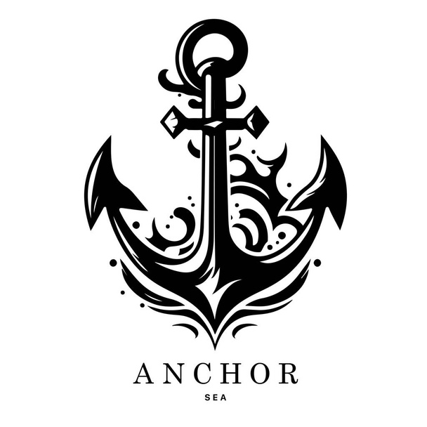  Marine emblems logo with anchor and rope, anchor logo - vector - Vetor, Imagem