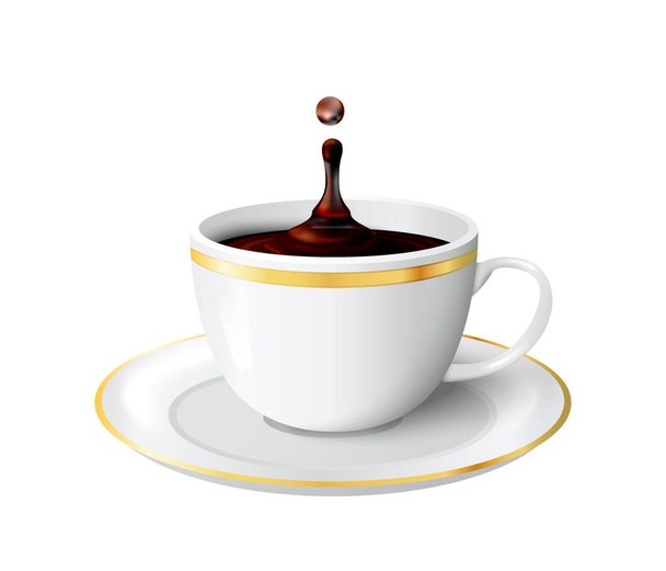 Kawa chlapie realistyczny skład z ciekłym sprayem ziarna kawy obrazy na przezroczystym tle wektor ilustracji - Wektor, obraz