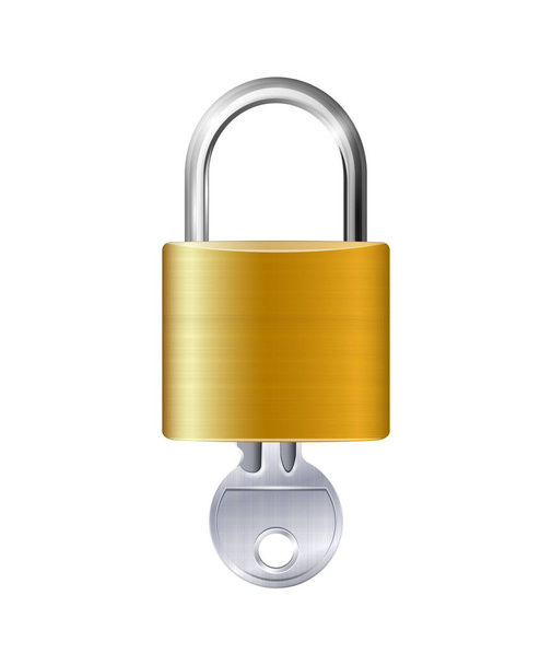 Realistic lock and key composition with isolated front view image on blank background vector illustration - ベクター画像