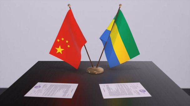 Gabon és Kína zászlója. Politikai koncepció, partneri egyezség országok között. Partnerségi megállapodás a kormányok 3D illusztráció. - Fotó, kép