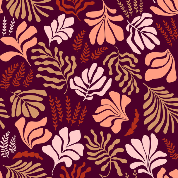 Modern abstract background with leaves and flowers in Matisse style. Vector seamless pattern with Scandinavian cut out elements. Hand drawn contemporary art collage. - Vektori, kuva