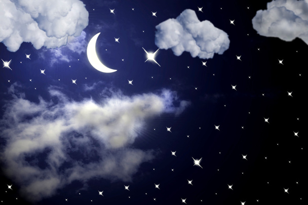 nachtelijke hemel met sterren en maan - Foto, afbeelding
