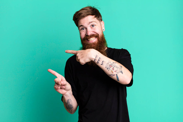 long beard and red hair cool man wearing a simple shirt and with a copy space - Foto, Imagem