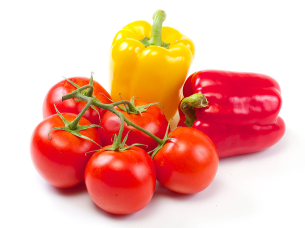 Fresh sweet pepper, tomato. On a white background. - Valokuva, kuva