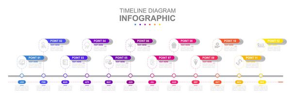 Infographic business template. 12 Months modern Timeline diagram calendar with topic titles. Concept presentation. - Vektor, kép