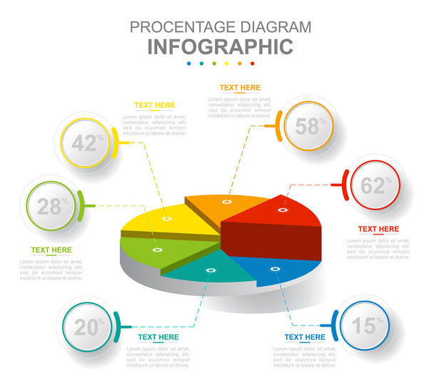 Infografische business template. 6 stappen Moderne 3D taartdiagram. Conceptpresentatie. - Vector, afbeelding