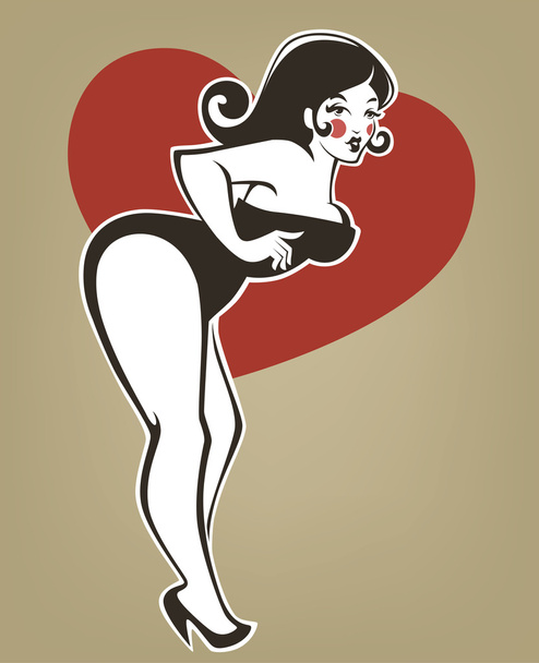 Plus size pin up girl on beige background - Vecteur, image