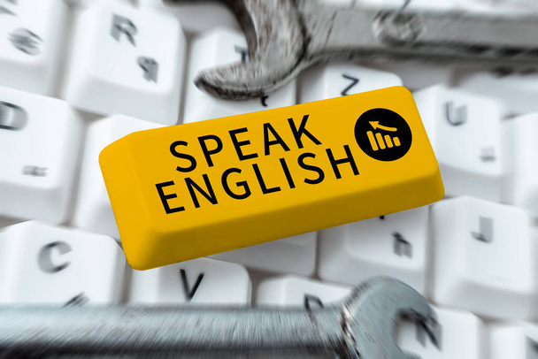 Εννοιολογική απεικόνιση μιλούν αγγλικά, Εννοιολογική φωτογραφία Μελετήστε μια άλλη ξένη γλώσσα σε απευθείας σύνδεση λεκτικά μαθήματα - Φωτογραφία, εικόνα