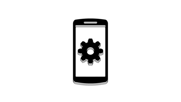 ブラック白の背景に隔離されたスマートフォンのアイコンを設定します。モバイルとギア。調整、サービス、設定、メンテナンス、修理、修正。4Kビデオモーショングラフィックアニメーション. - 映像、動画