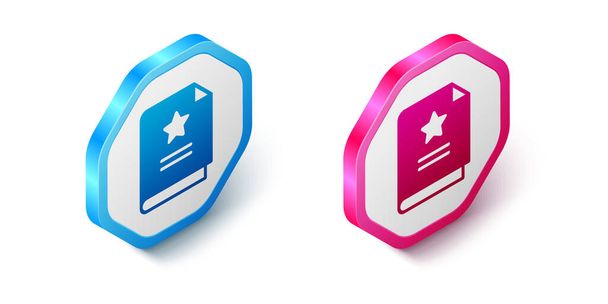 Isometric Scenario icon isolated on white background. Script reading concept for art project, films, theaters. Hexagon button. Vector - ベクター画像