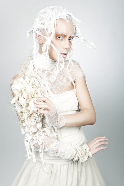 Young beautiful fashion model with creative makeup close-up portrait.halloween - Fotoğraf, Görsel