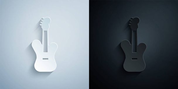 Paper cut Electric bass guitar icon isolated on grey and black background. Paper art style. Vector - Vector, afbeelding