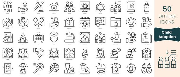 Een set van kind adoptie iconen. Dunne lineaire stijl pictogrammen Pack. Vector Illustratie - Vector, afbeelding