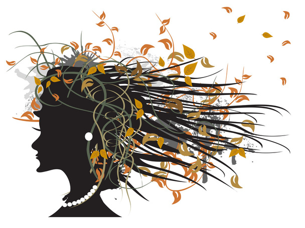 The silhouette of floral autumn girl - Vector, imagen