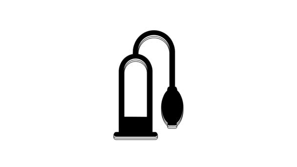 Black Penis pump icon isolated on white background. Penis enlarger. Sex toy for men. Vacuum pump with a blower to increase the penis. 4K Video motion graphic animation. - Кадры, видео
