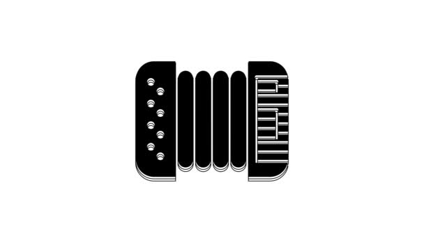 Instrumento musical negro icono de acordeón aislado sobre fondo blanco. Clásico bayan, armónico. Animación gráfica de vídeo 4K. - Metraje, vídeo