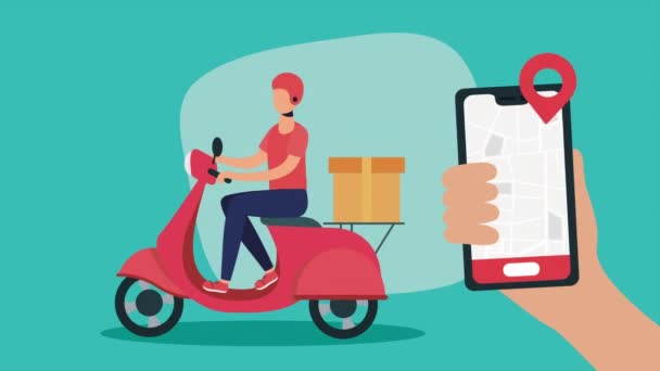 courier σε μοτοσικλέτα με smartphone, 4k βίντεο κινούμενα - Πλάνα, βίντεο