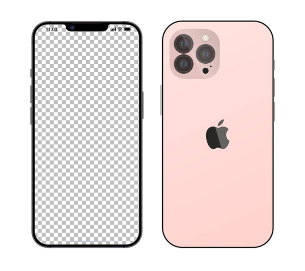 New iPhone 14 pro max Pink color by Apple Inc. Mock-up screen iphone. iPhone 14 pro mockup. Vector illustration. Mockup screen and back side of smartphone. Full screen. By Apple Inc. Editorial - Vettoriali, immagini