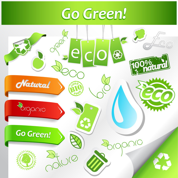 Set of green ecology icons. - Vector, Imagen