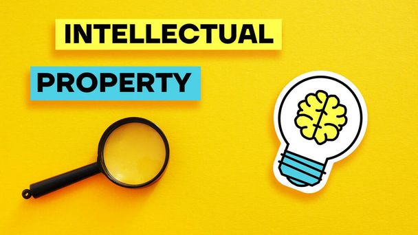 Intellectual property rights law and protection are shown using a text - Photo, image