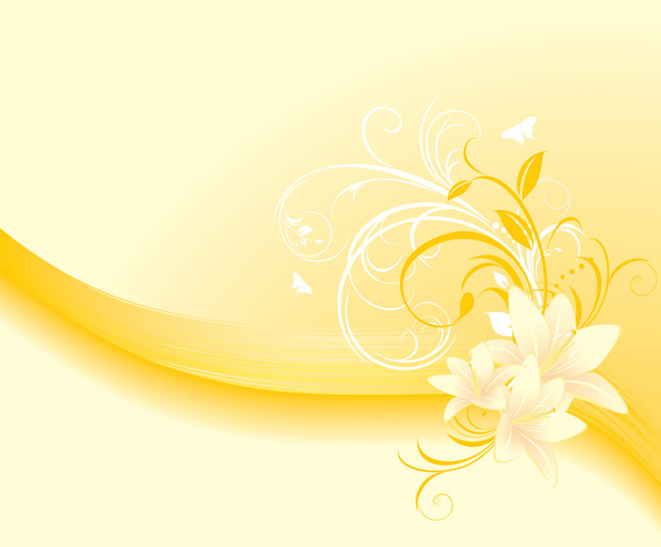 Floral ornament with lilies on the yellow background - Вектор, зображення