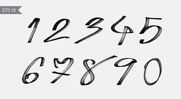 Numbers 0-9 written with a brush on a white background - Vector, Image