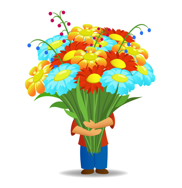 Men who hold big bouquet of beautiful flowers - Vector, afbeelding