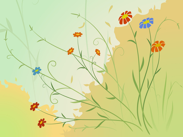 Autumn flowers with stem and leaves - Vector, afbeelding