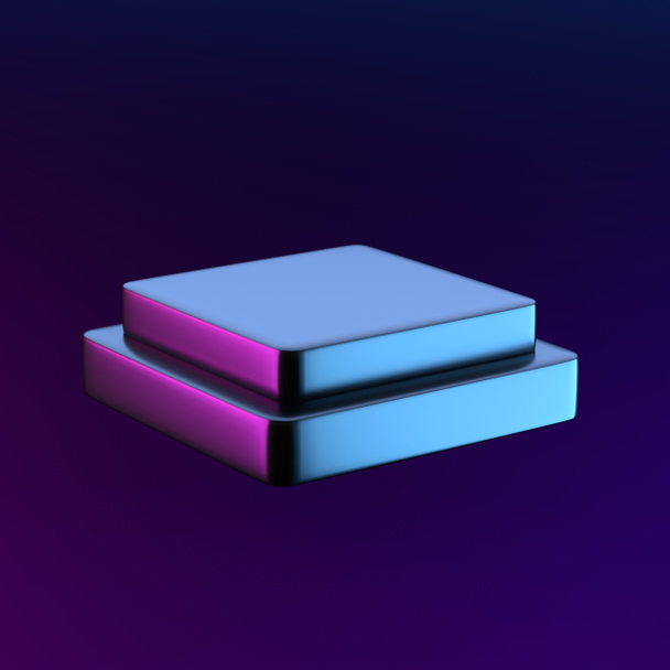 3D-weergave van abstract kubusmetaal met blauw en paars neonlicht. Sci fi scene. abstract sci fi scene achtergrond. Abstracte minimalistische achtergrond - Foto, afbeelding