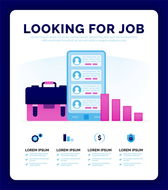Vector illustration of looking for jobs and opportunities to next step in challenge your career. Discover and grow your next career. Can use for ads, poster, campaign, website, apps, social media - Vector, Imagen