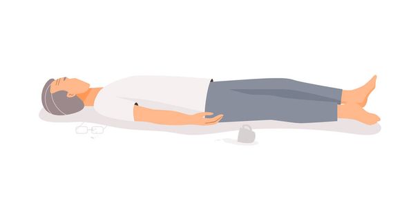 Isolated of elderly man is fainting on the floor. Flat vector illustration. - Vector, Image