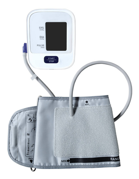 Digitális vérnyomás monitor, tonométer izolált fehér alapon, nyírás útvonal - Fotó, kép