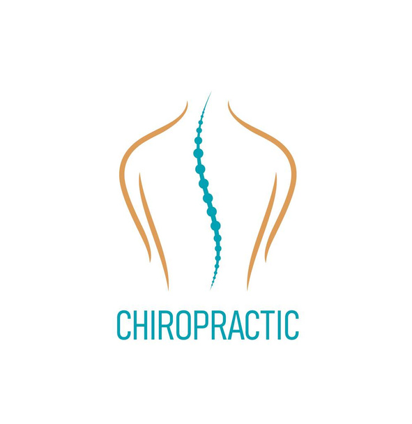 Chiropractic, spine pain therapy icon. Chiropractic massage, spine health clinic or orthopedic rehabilitation medical center vector icon. Back pain therapist practice emblem with healthy spine - Wektor, obraz