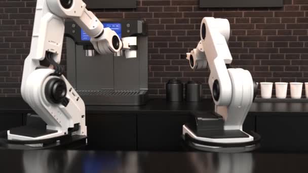 Robot baristas making coffee, futuristic technology service  - Metraje, vídeo