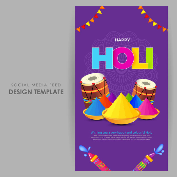 Vector illustration of Happy Holi wishes social media story feed mockup template - Vecteur, image