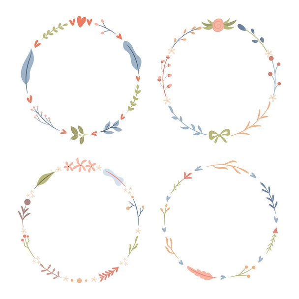 Set of four abstract floral wreaths, vector illustration  - Vecteur, image