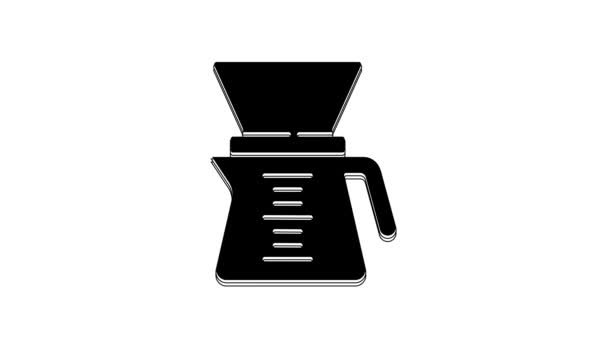 Black Pour über Kaffeemaschine Symbol isoliert auf weißem Hintergrund. Alternative Methoden der Kaffeezubereitung. Kaffeekultur. 4K Video Motion Grafik Animation. - Filmmaterial, Video