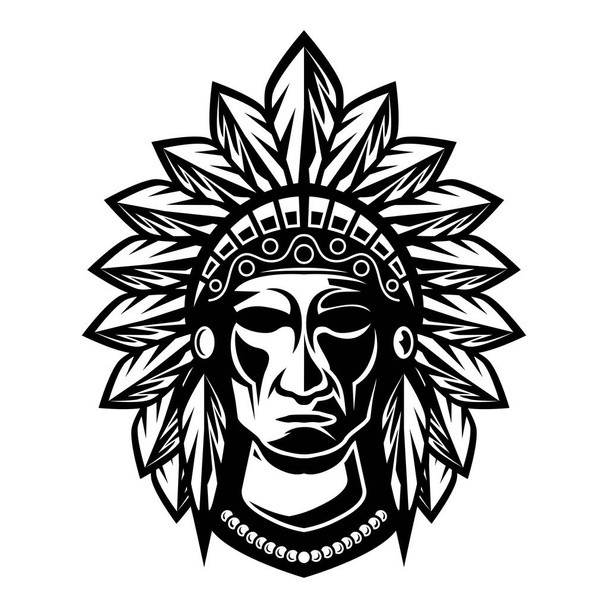 Indian Head vector chief Apache vintage style mascot design character illustration black and white - Vector, Image