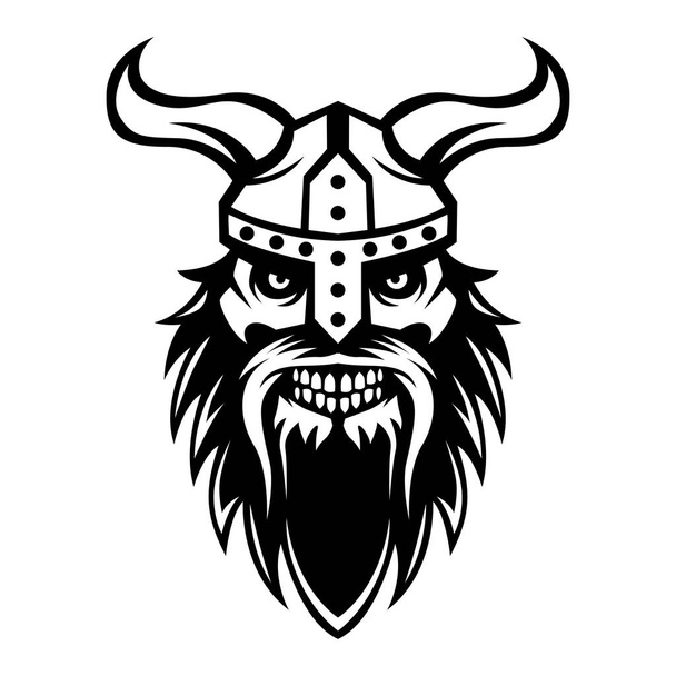 怒っているスカルバイキング戦士ベクトルのロゴアイコンシンボル黒と白 - ベクター画像