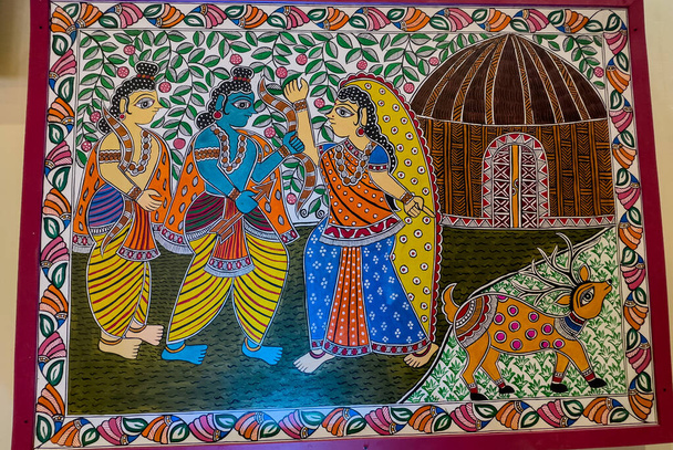 Faridabad, Haryana, Indie - luty 2023: Malarstwo ręczne w kolorach olejnych na płótnie. - Zdjęcie, obraz