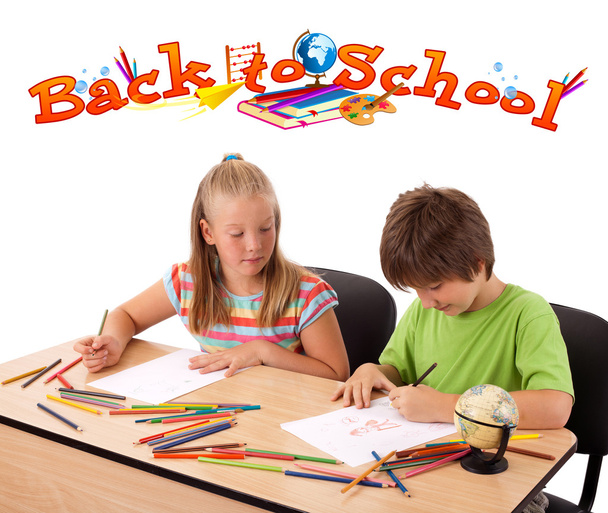 Kids with back to school theme isolated on white - Zdjęcie, obraz