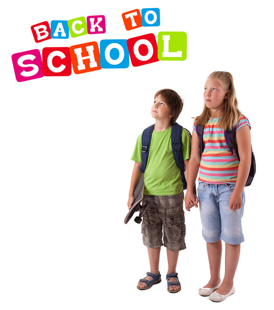 Kids with back to school theme isolated on white - Zdjęcie, obraz