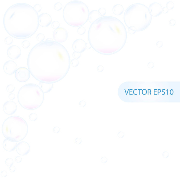 Lindas, realistas, divertidas burbujas de agua volando al azar. - Vector, Imagen