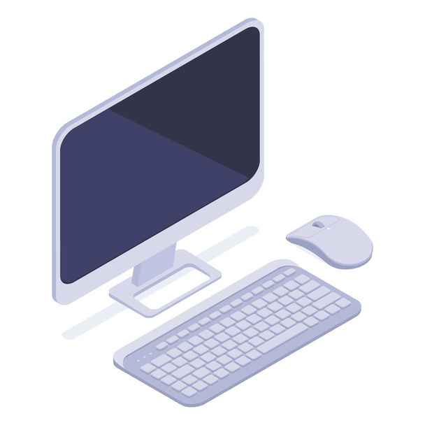 Gadget 3D isometrici. Tastiera, PC e mouse, moderni elementi elettronici digitali isolati set illustrazione vettoriale - Vettoriali, immagini