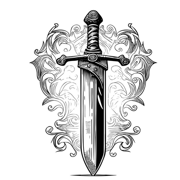 Espada antigua boceto dibujado a mano Vector ilustración - Vector, Imagen